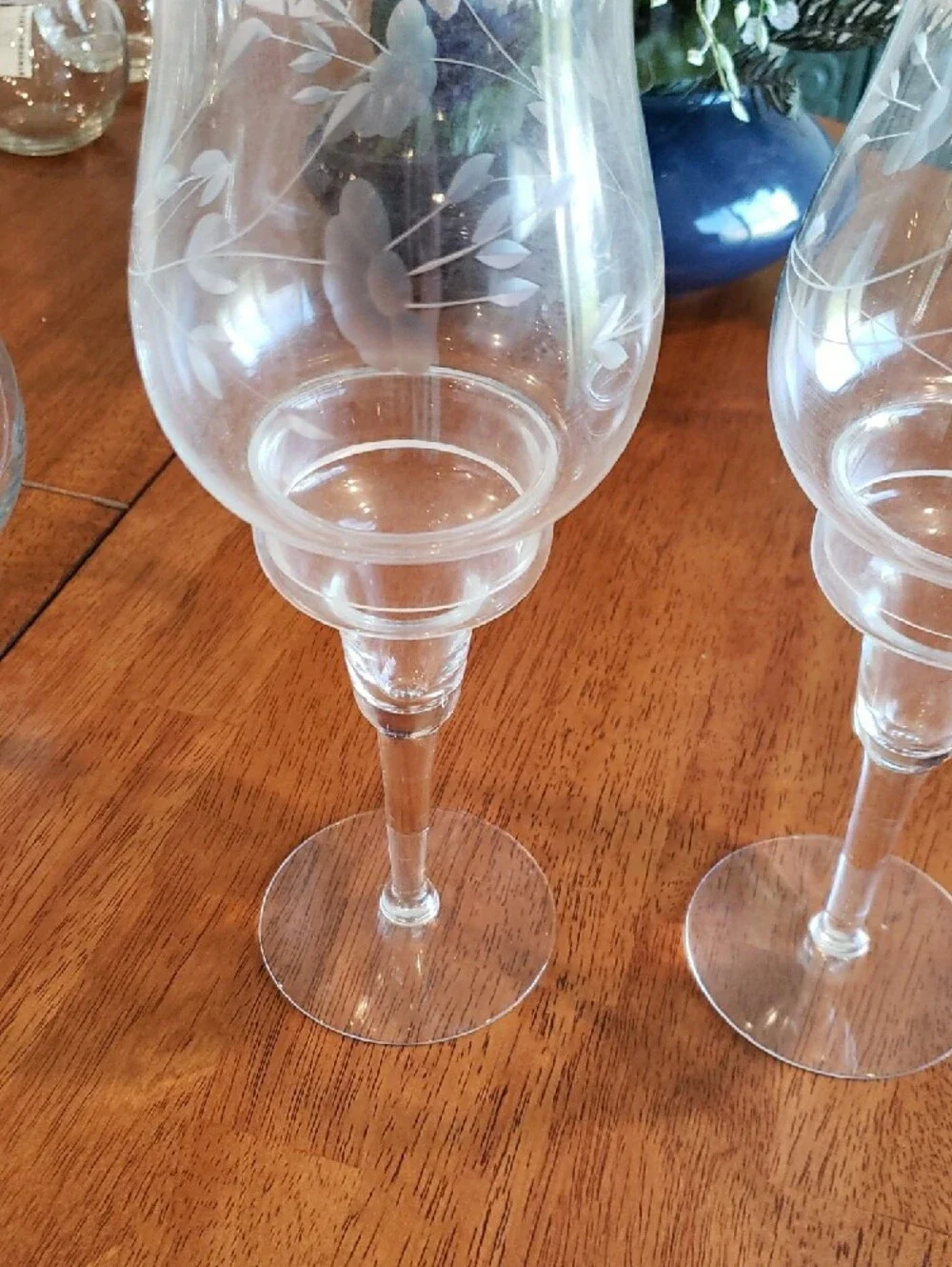 Princess House Heritage Hurricane Candle Holders - Etched Glass